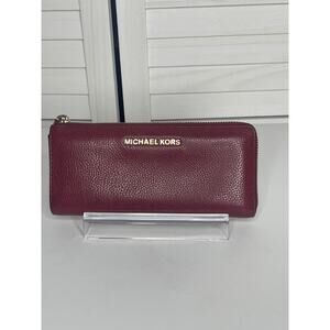 Michael Kors Leather Zip Continental Wallet Wine Red